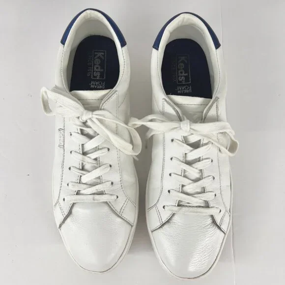 Sz 9 Women- Keds Ace Leather White / Blue, Dream Foam Padding‎ Sneakers - Picture 2 of 15